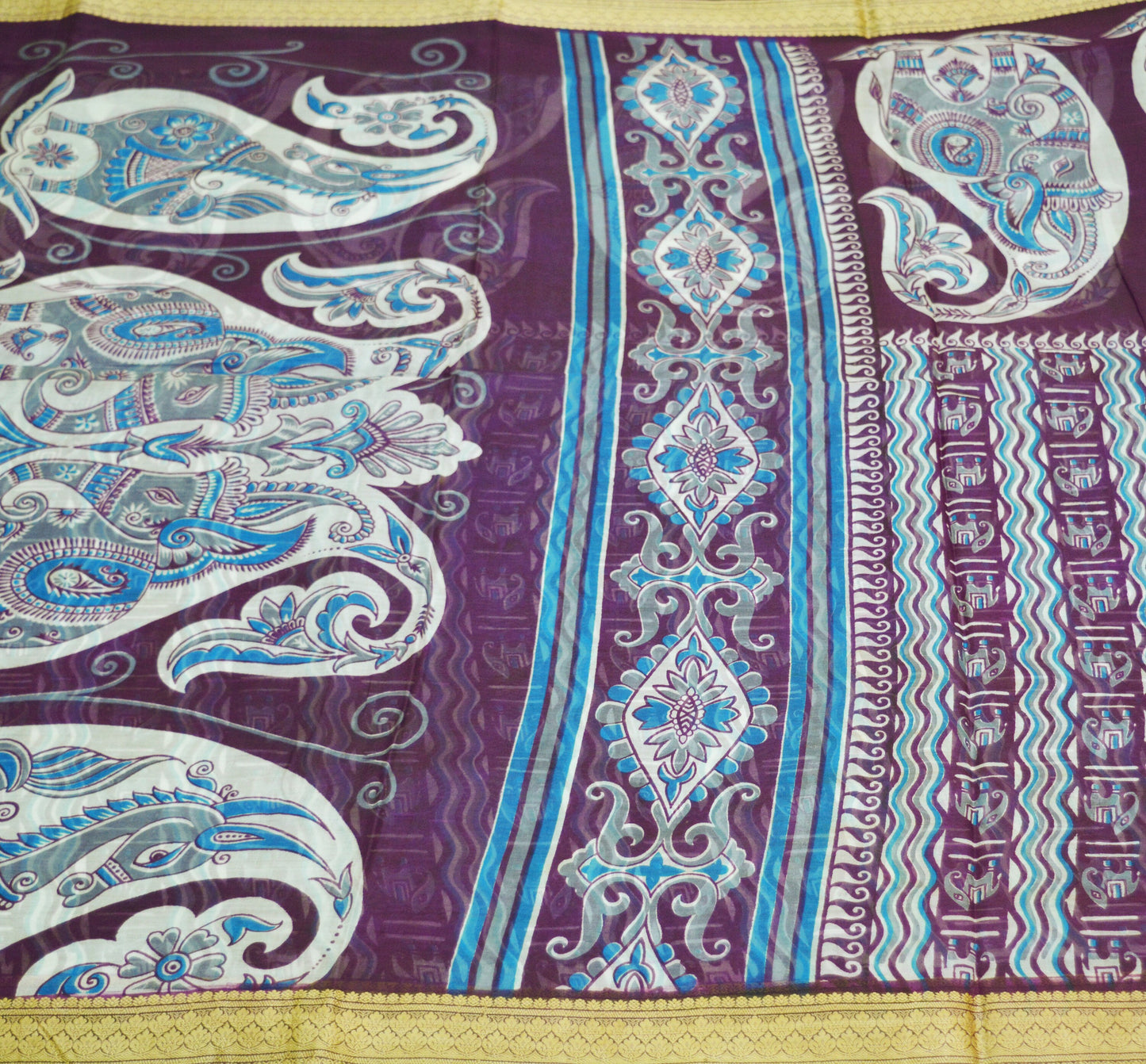 Indian Vintage Sari Purple Pure Silk Printed Saree Fabric 5yd Sewing Craft Fabric DressMaking Paisley