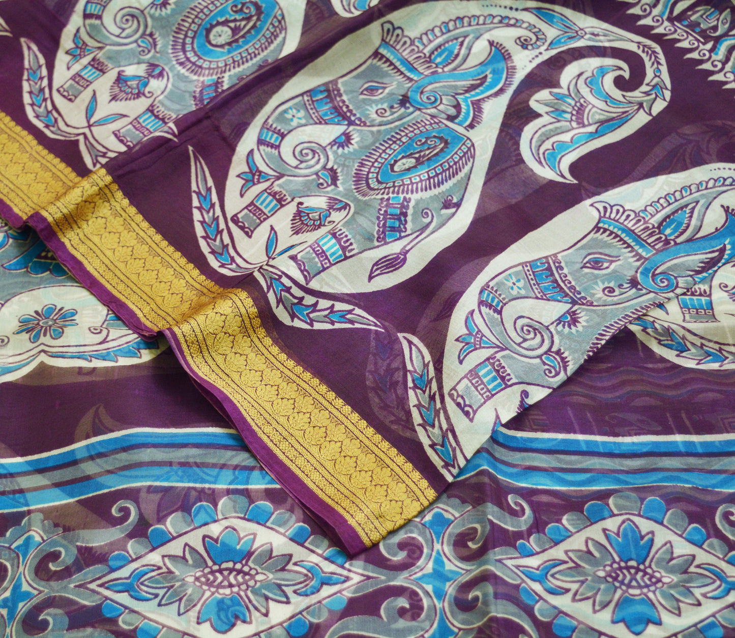 Indian Vintage Sari Purple Pure Silk Printed Saree Fabric 5yd Sewing Craft Fabric DressMaking Paisley