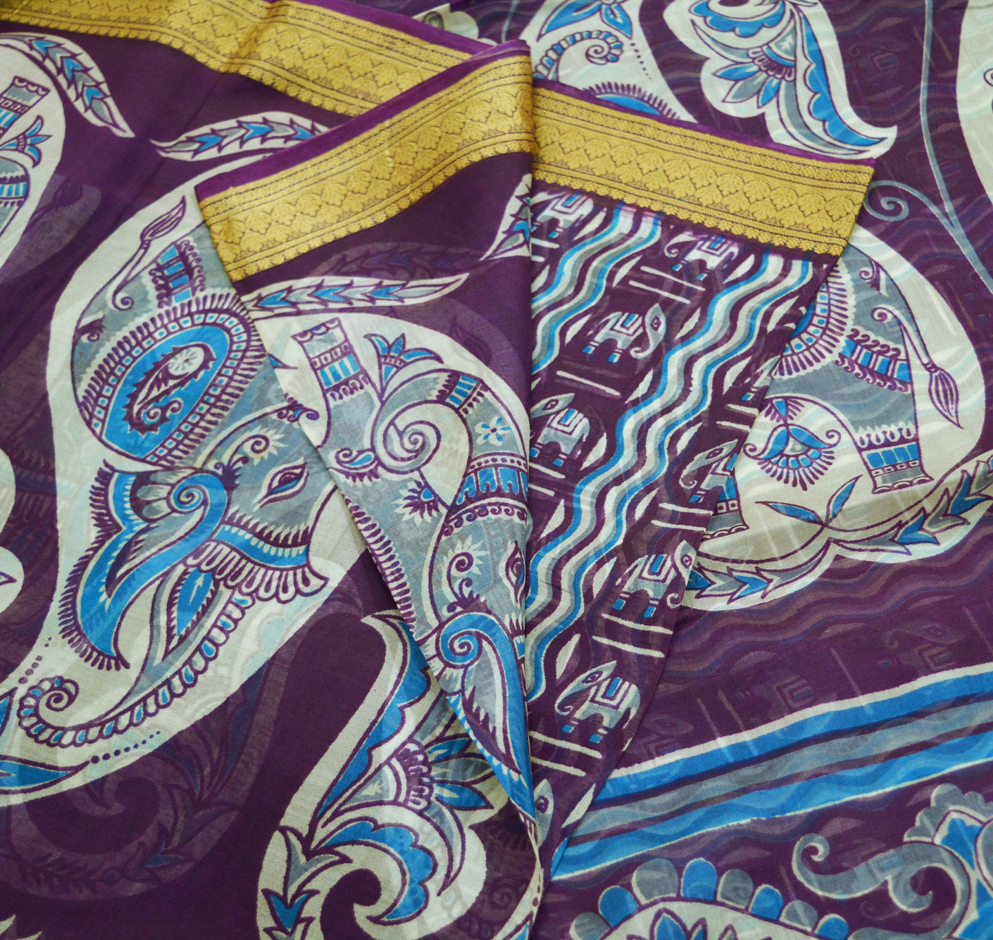 Indian Vintage Sari Purple Pure Silk Printed Saree Fabric 5yd Sewing Craft Fabric DressMaking Paisley