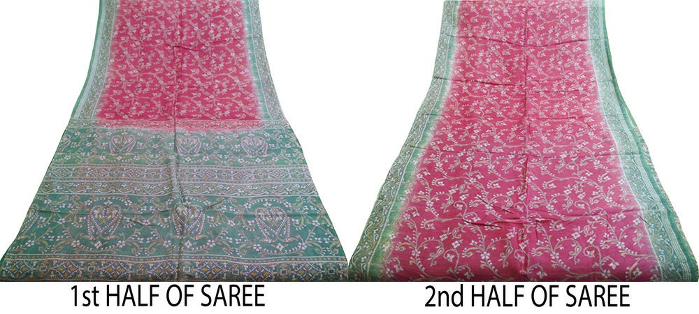 Indian Vintage Sari Gray & Pink 100% Pure Silk Printed Saree Fabric 5yard Sewing Craft DressMaking Floral