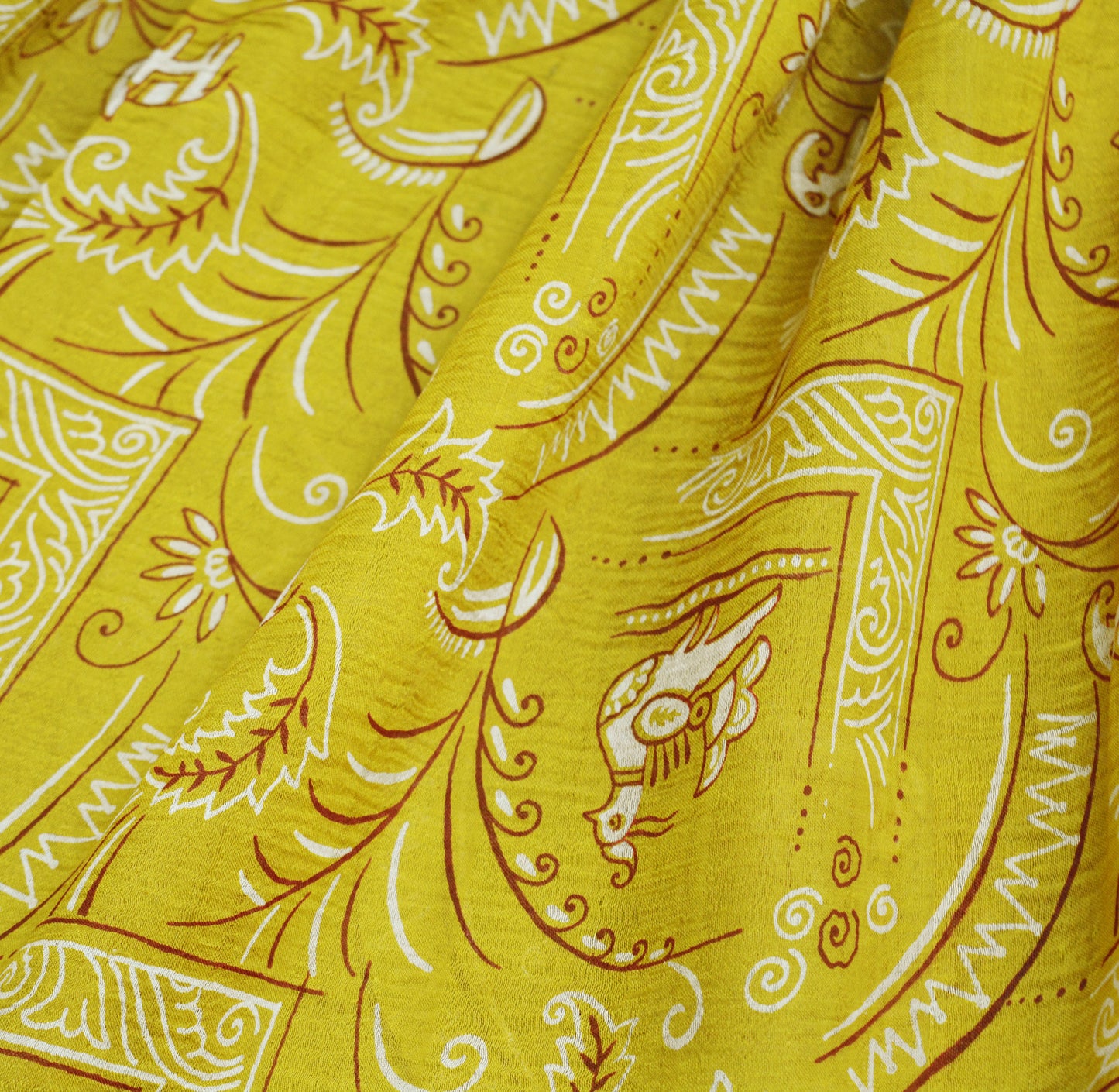 Indian Vintage Sari Maroon & Green Pure Silk Printed Saree Fabric 5yard Sewing Craft DressMaking