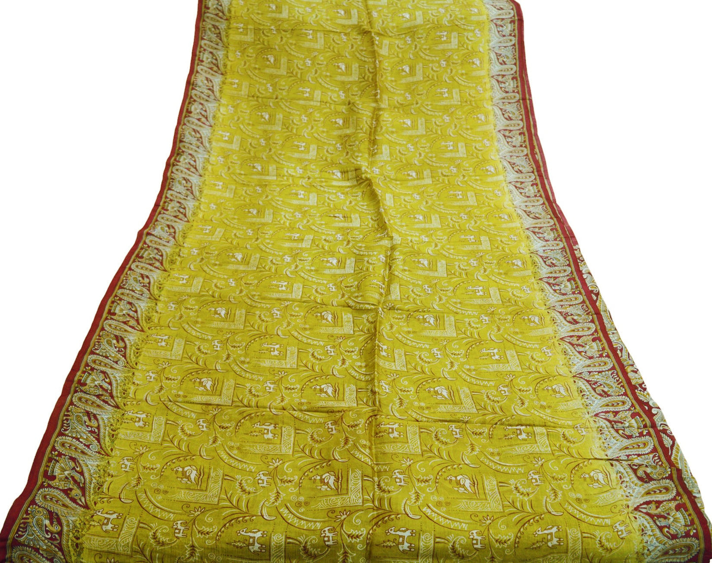 Indian Vintage Sari Maroon & Green Pure Silk Printed Saree Fabric 5yard Sewing Craft DressMaking