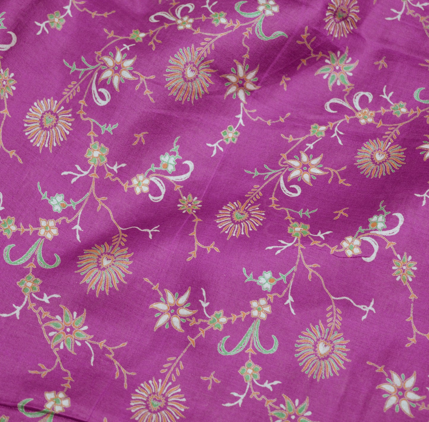 Indian Vintage Sari Purple & Saffron Pure Silk Printed Saree 5yard Sewing Quilting Craft Fabric DressMaking Soft Golden Zari