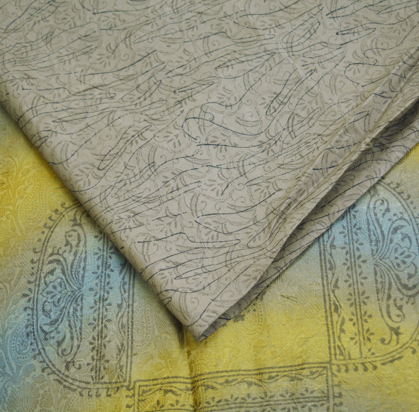 Indian Vintage Sari Brown Pure Silk Printed Saree 5yard Sewing Craft Fabric Dress Making Soft Wrap Abstract