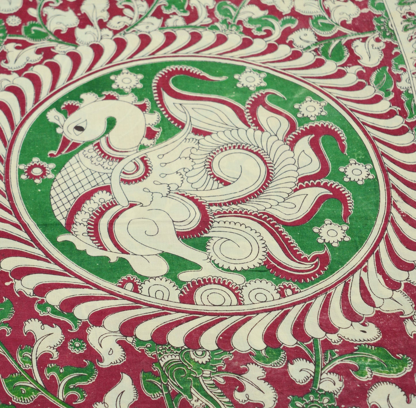 Indian Vintage Sari Kalamkari Printed Pure Cotton Saree Fabric Soft Floral 5Yd Sarong Wrap Fabric Peacock