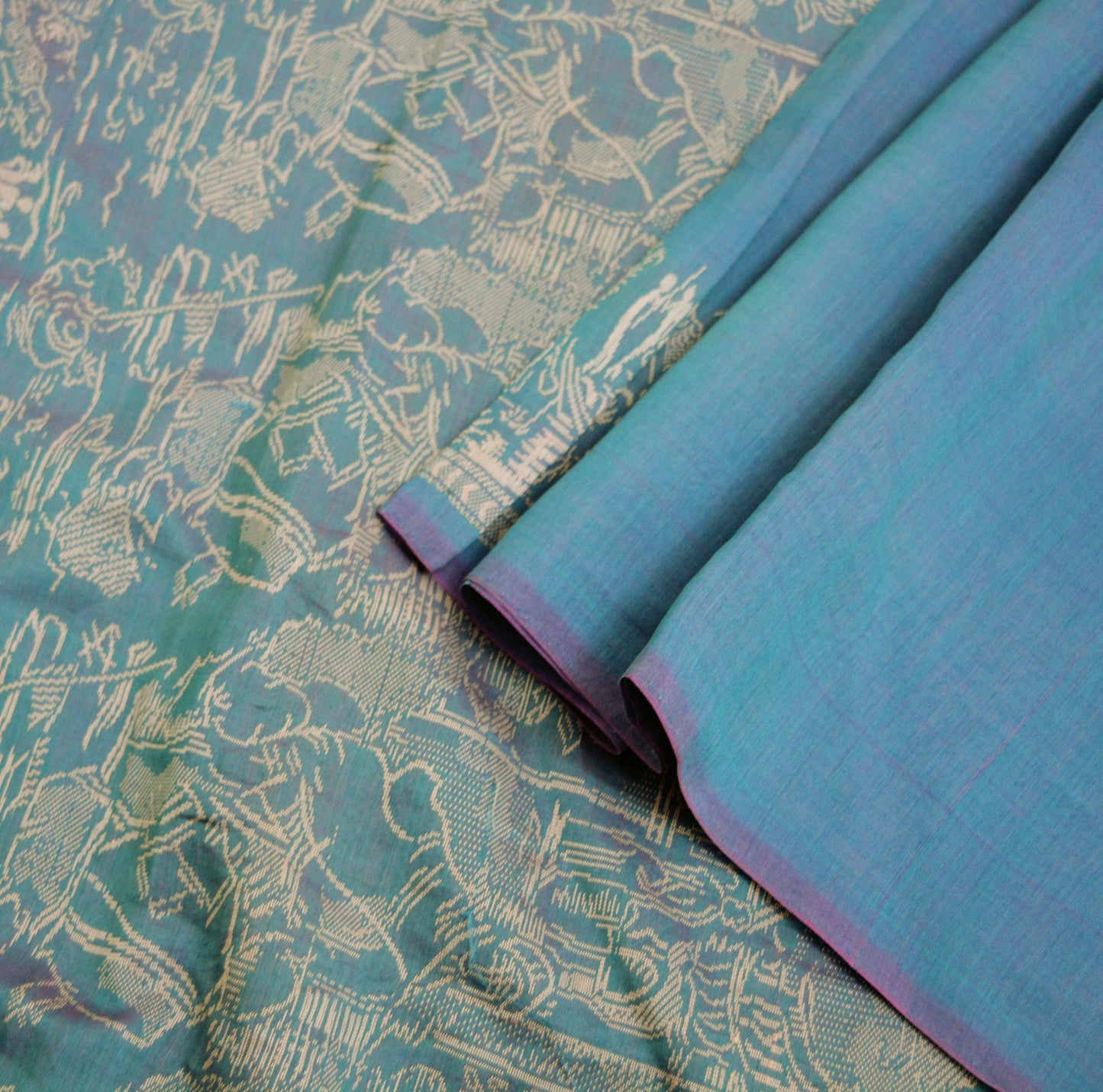 Vintage Blue Saree Pure Cotton Hand Woven Indian Sari 5Yard Soft Floral Ethnic Humans