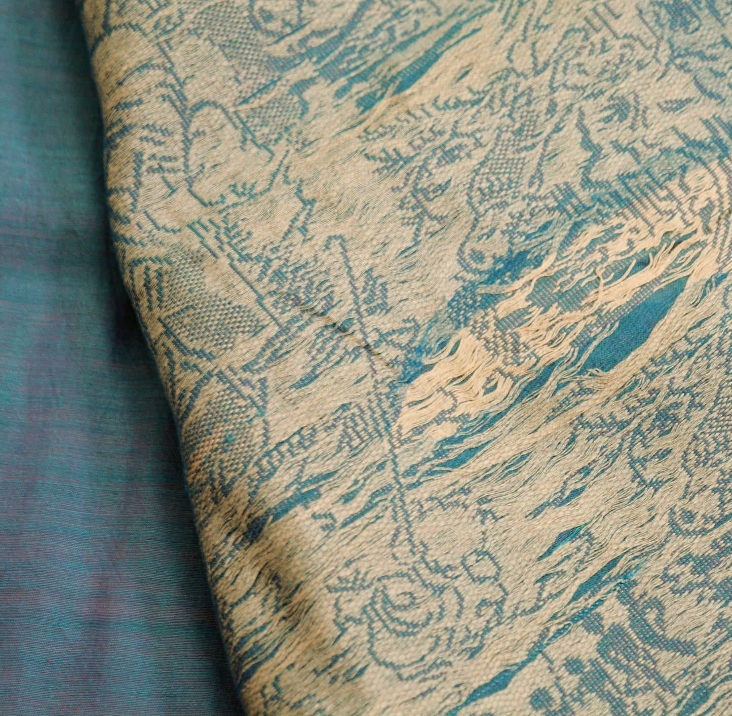 Vintage Blue Saree Pure Cotton Hand Woven Indian Sari 5Yard Soft Floral Ethnic Humans