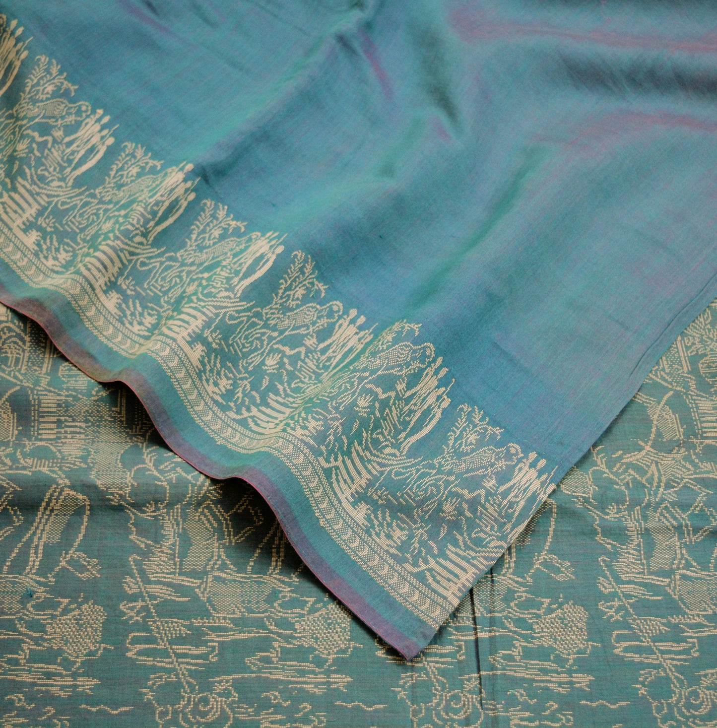 Vintage Blue Saree Pure Cotton Hand Woven Indian Sari 5Yard Soft Floral Ethnic Humans
