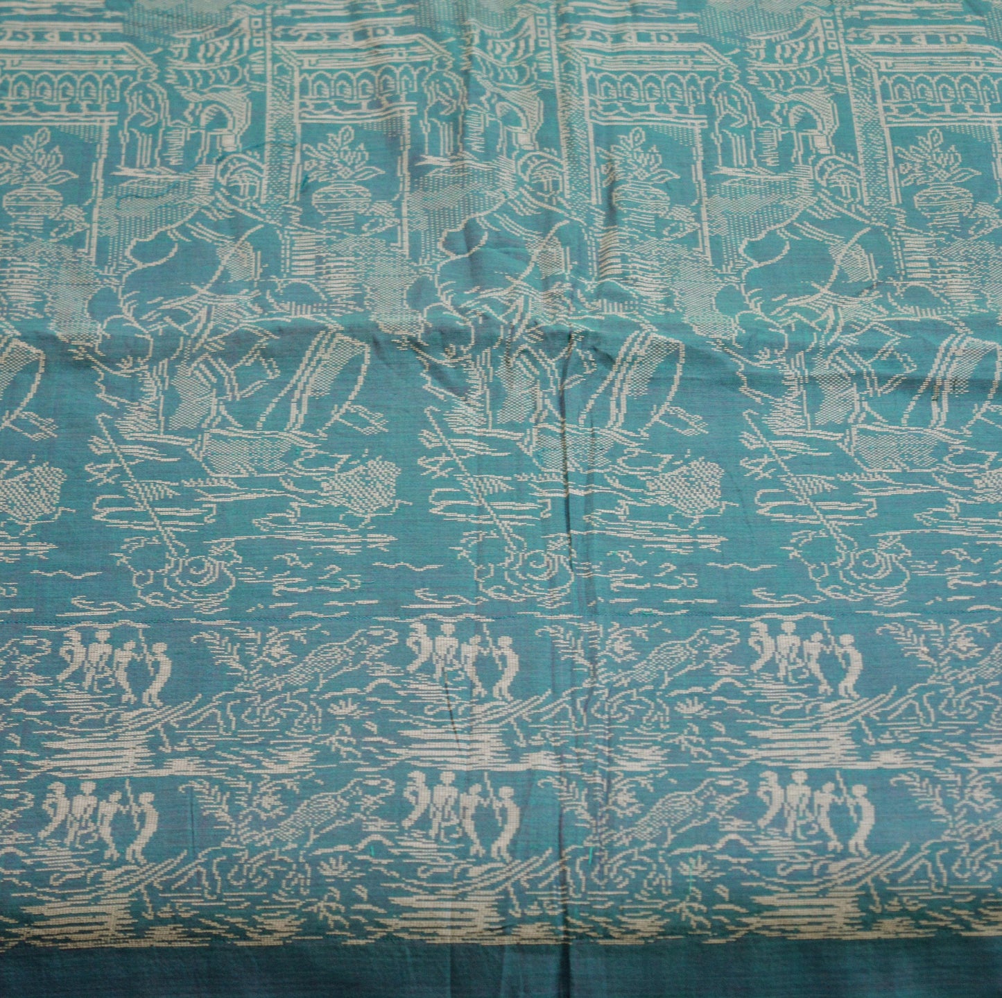 Vintage Blue Saree Pure Cotton Hand Woven Indian Sari 5Yard Soft Floral Ethnic Humans