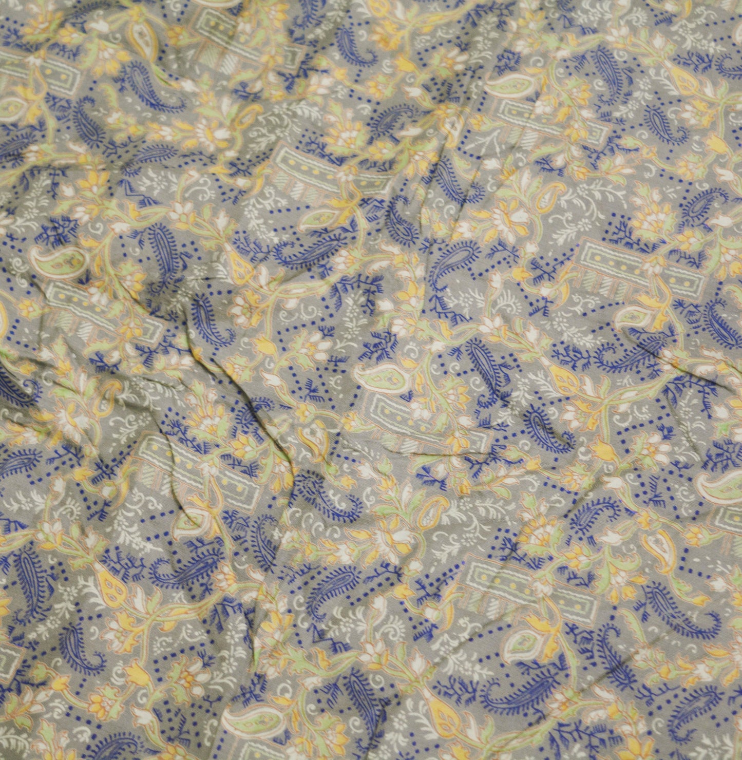 Indian Vintage Sari Blue & Gray Pure Silk Printed Saree Fabric 5yard Sewing Craft Fabric DressMaking Soft Wrap Zari