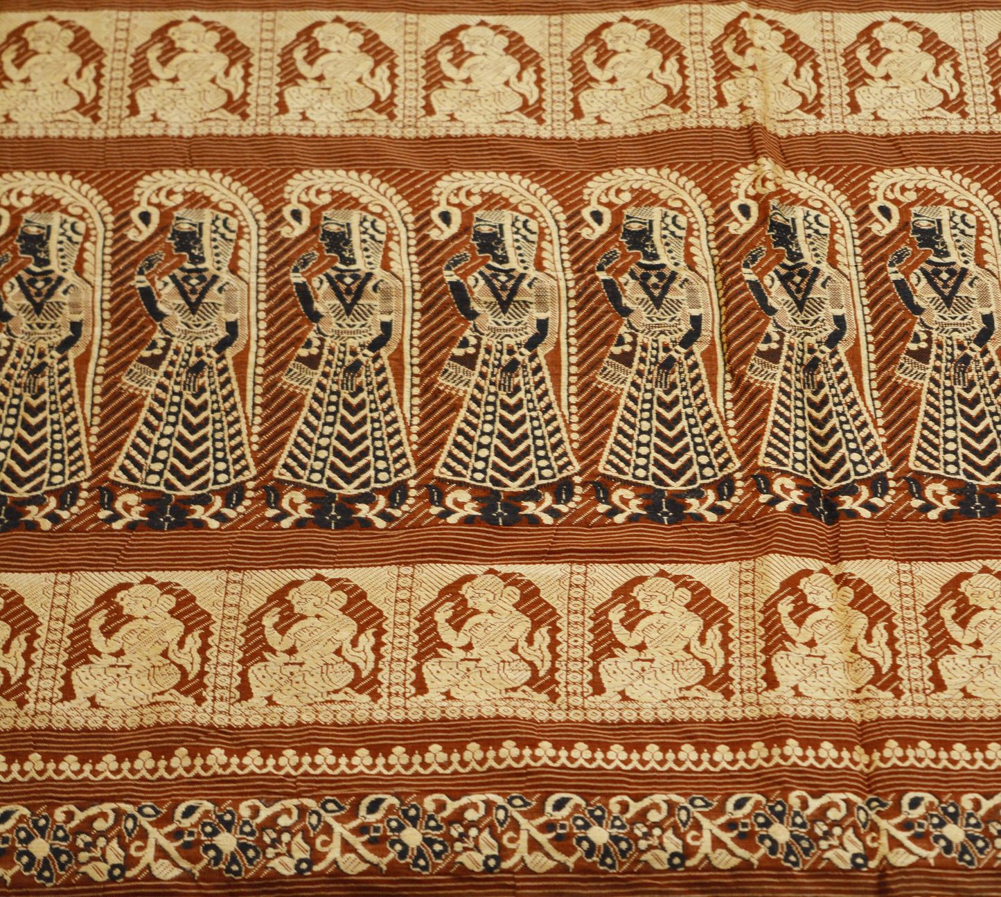 Indian Vintage Sari Brown Pure Cotton Hand Woven Baluchari Saree 5yard Ethnic Lady Design