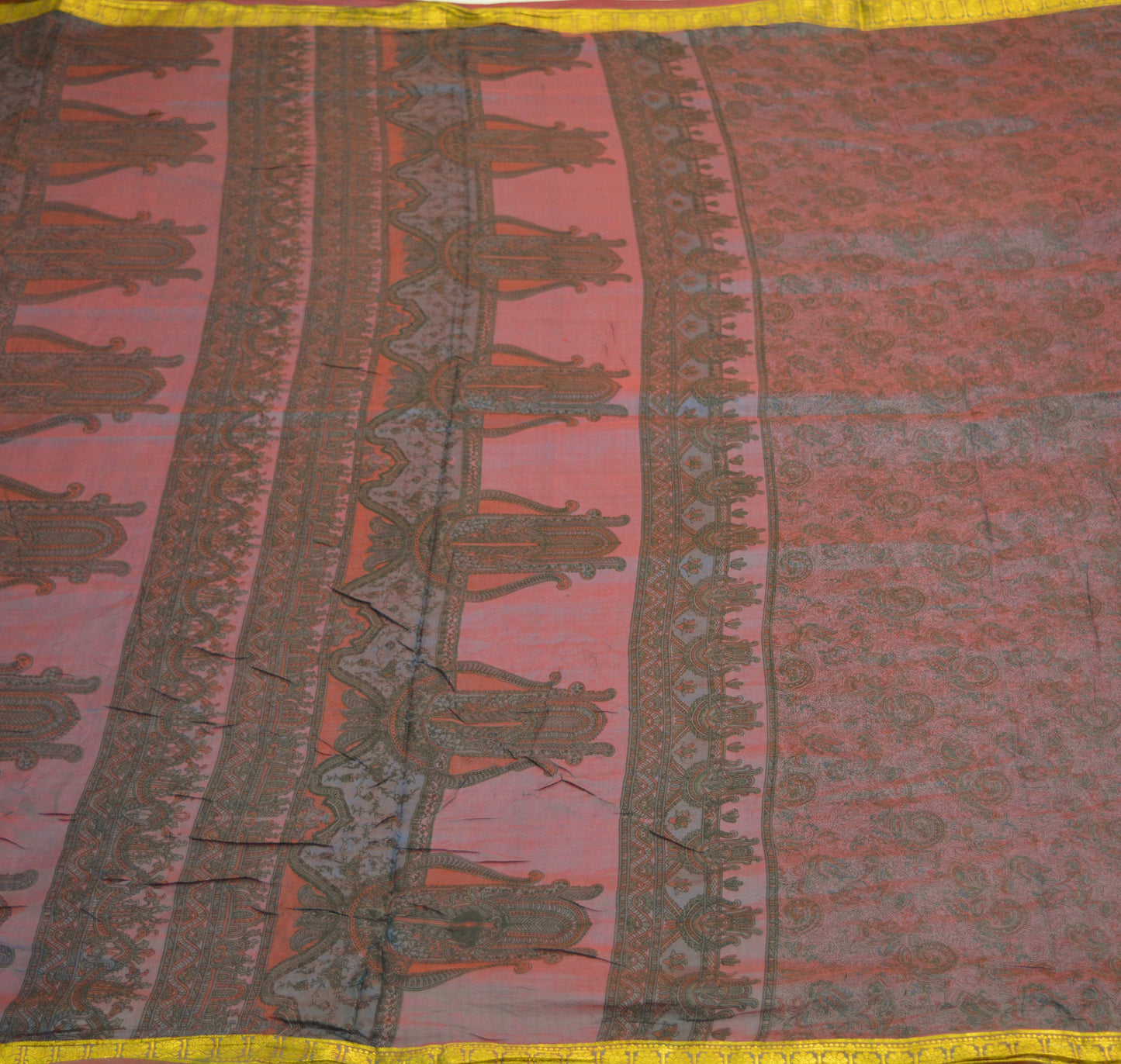 Indian Vintage Saree Maroon & Blue 100% Pure Silk Printed Saree Sari Fabric 6yard Sewing Craft DressMaking Soft Floral Zari