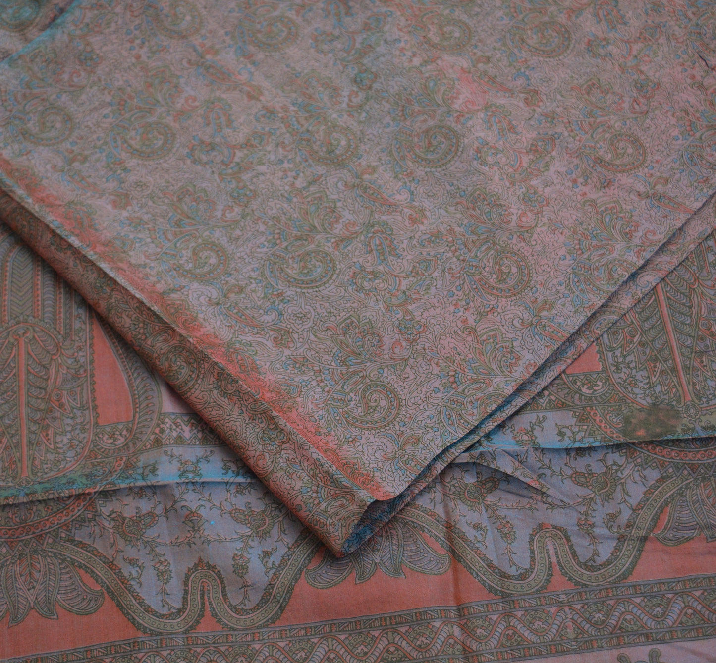 Indian Vintage Saree Maroon & Blue 100% Pure Silk Printed Saree Sari Fabric 6yard Sewing Craft DressMaking Soft Floral Zari