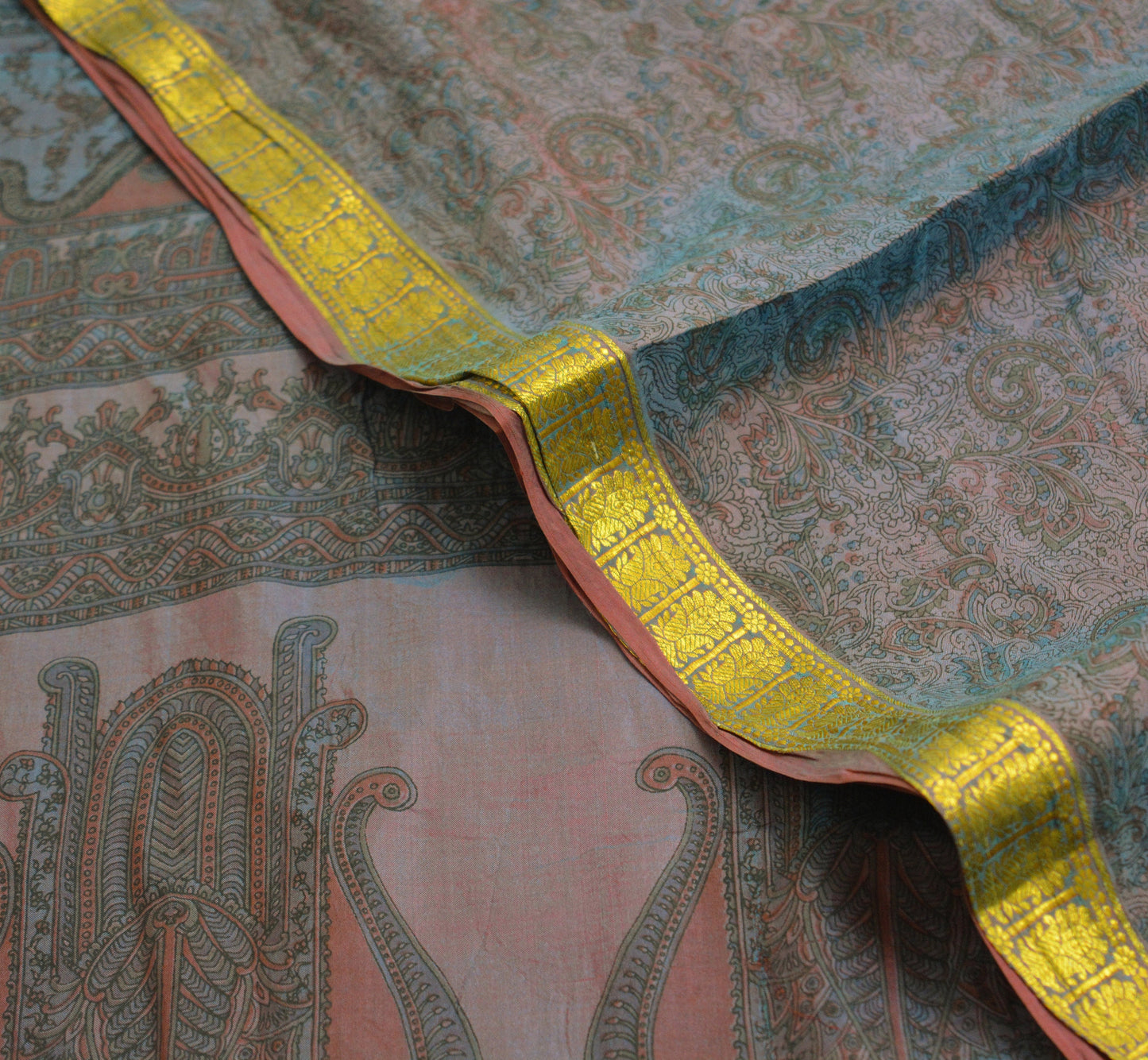 Indian Vintage Saree Maroon & Blue 100% Pure Silk Printed Saree Sari Fabric 6yard Sewing Craft DressMaking Soft Floral Zari