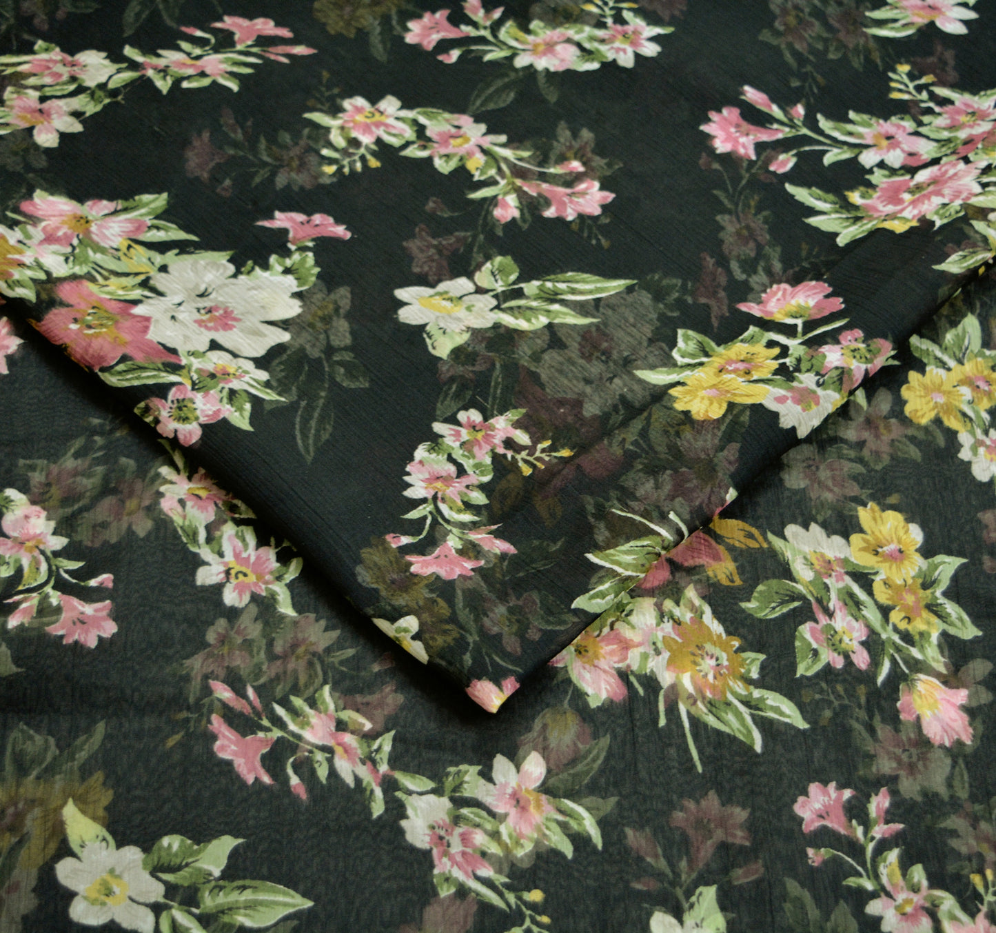 Women Vintage Sari Black Chiffon Printed Saree Craft Fabric Sewing 6Yard Soft Light Sari Dress Making Floral