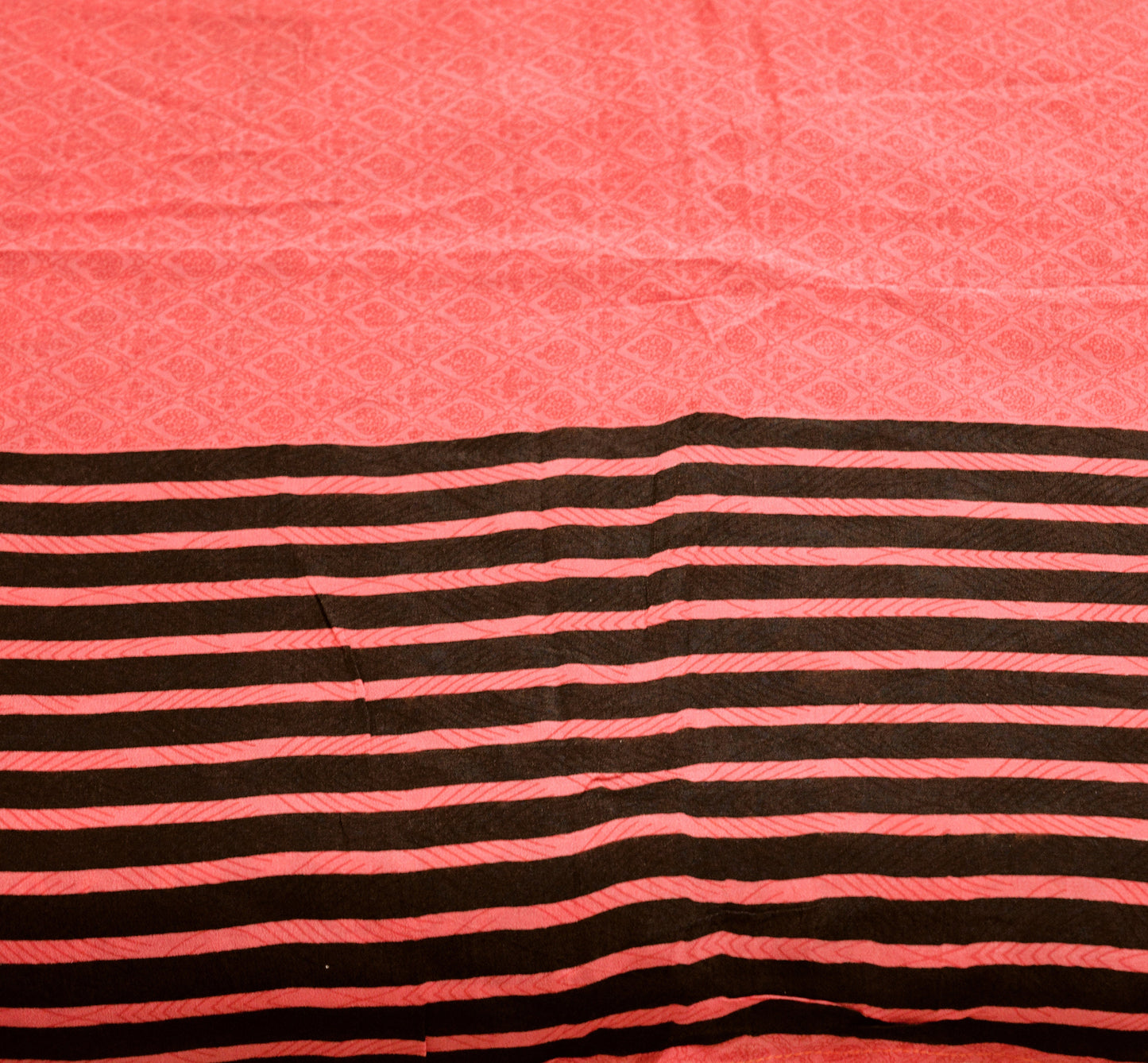 Indian Vintage Sari Pink & Black Pure Crepe Silk Printed Saree 5yard Sewing Floral Soft Craft Fabric Ethnic Wrap