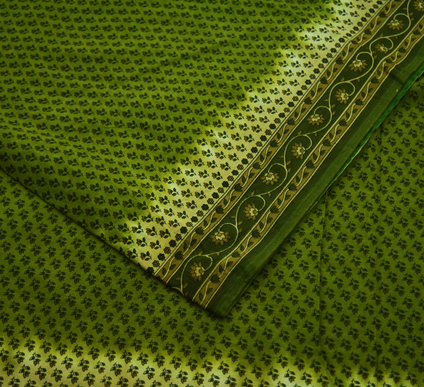 Indian Vintage Sari Green Printed Pure Cotton Saree Craft Soft Fabric 5Yard Sewing Sarong Wrap Boho Floral