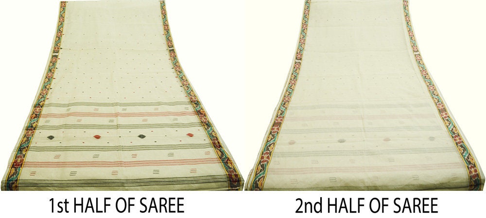 Indian Vintage Off-white Hand woven Sambalpuri Ikat sari Saree Pure Cotton Indian Sari Fabric 5Yard Ethnic Chackra Border