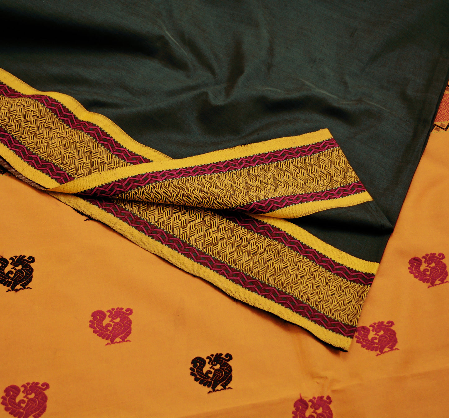 Indian Vintage Sari Black Pure Cotton Hand Woven Saree 5yard Ethnic Soft