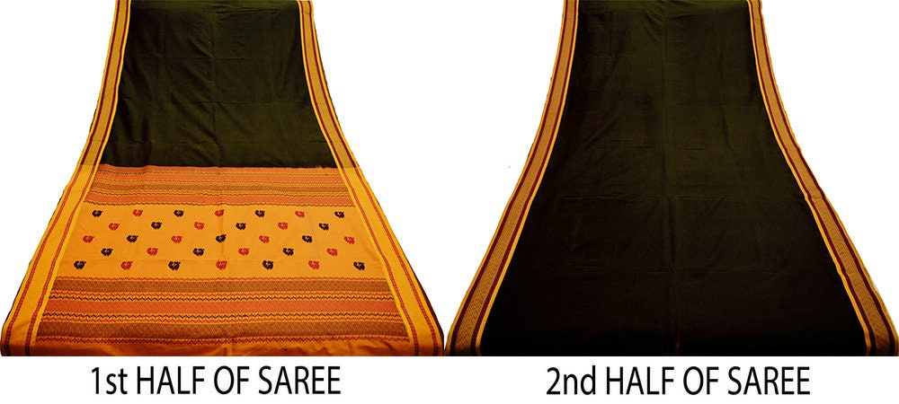 Indian Vintage Sari Black Pure Cotton Hand Woven Saree 5yard Ethnic Soft