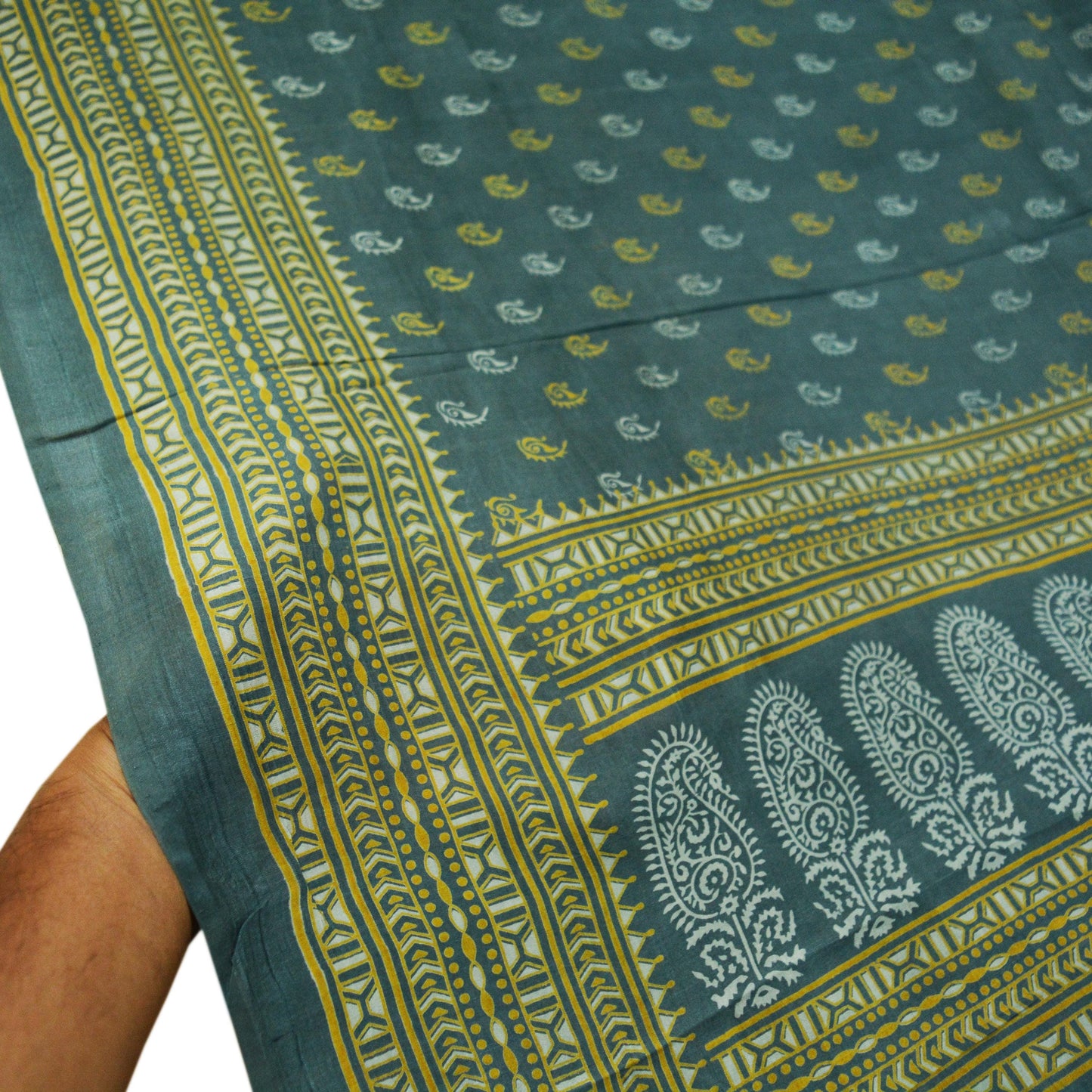 Indian Vintage Sari Gray 100% Pure Silk Block Printed Saree 6yard Sewing Craft Fabric DressMaking Soft Floral