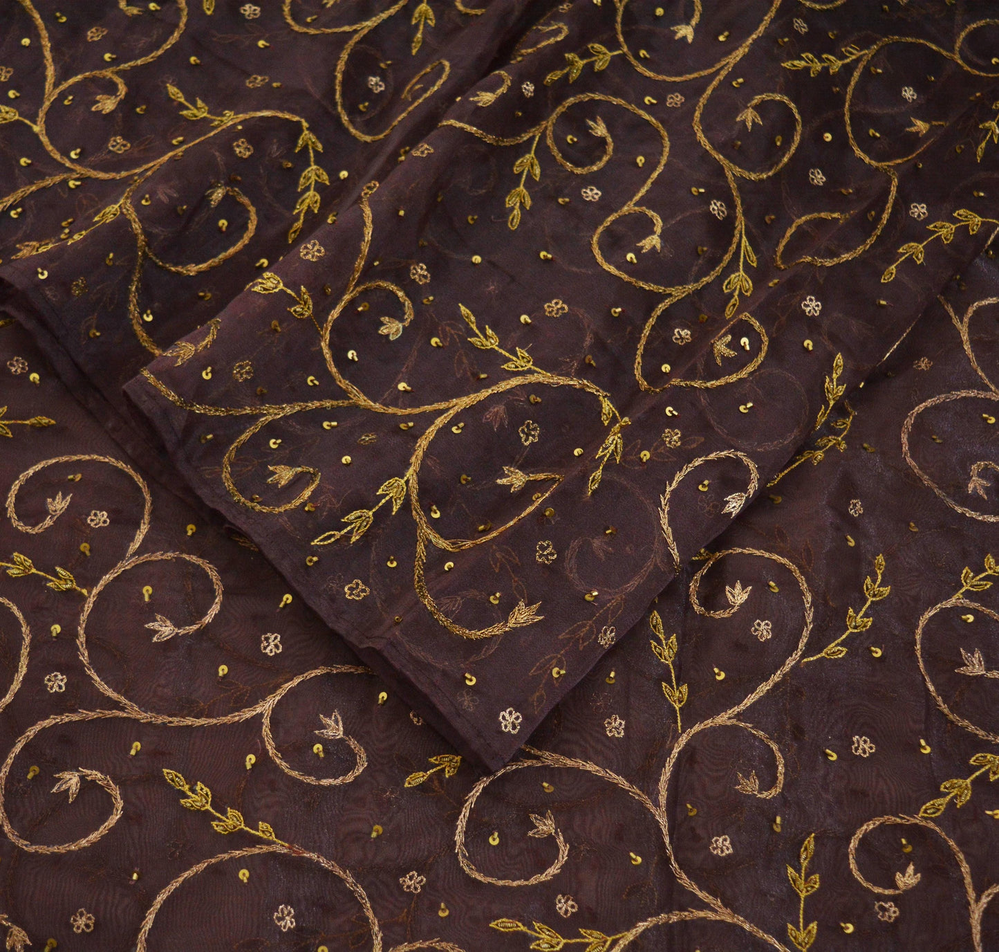 Indian Vintage Heavy Maroon Dupatta Organza Long Stole Hand Embroidered Scarves Zari Zardozi/Dabka Floral