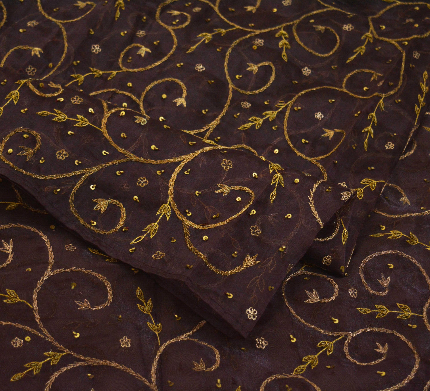 Indian Vintage Heavy Maroon Dupatta Organza Long Stole Hand Embroidered Scarves Zari Zardozi/Dabka Floral