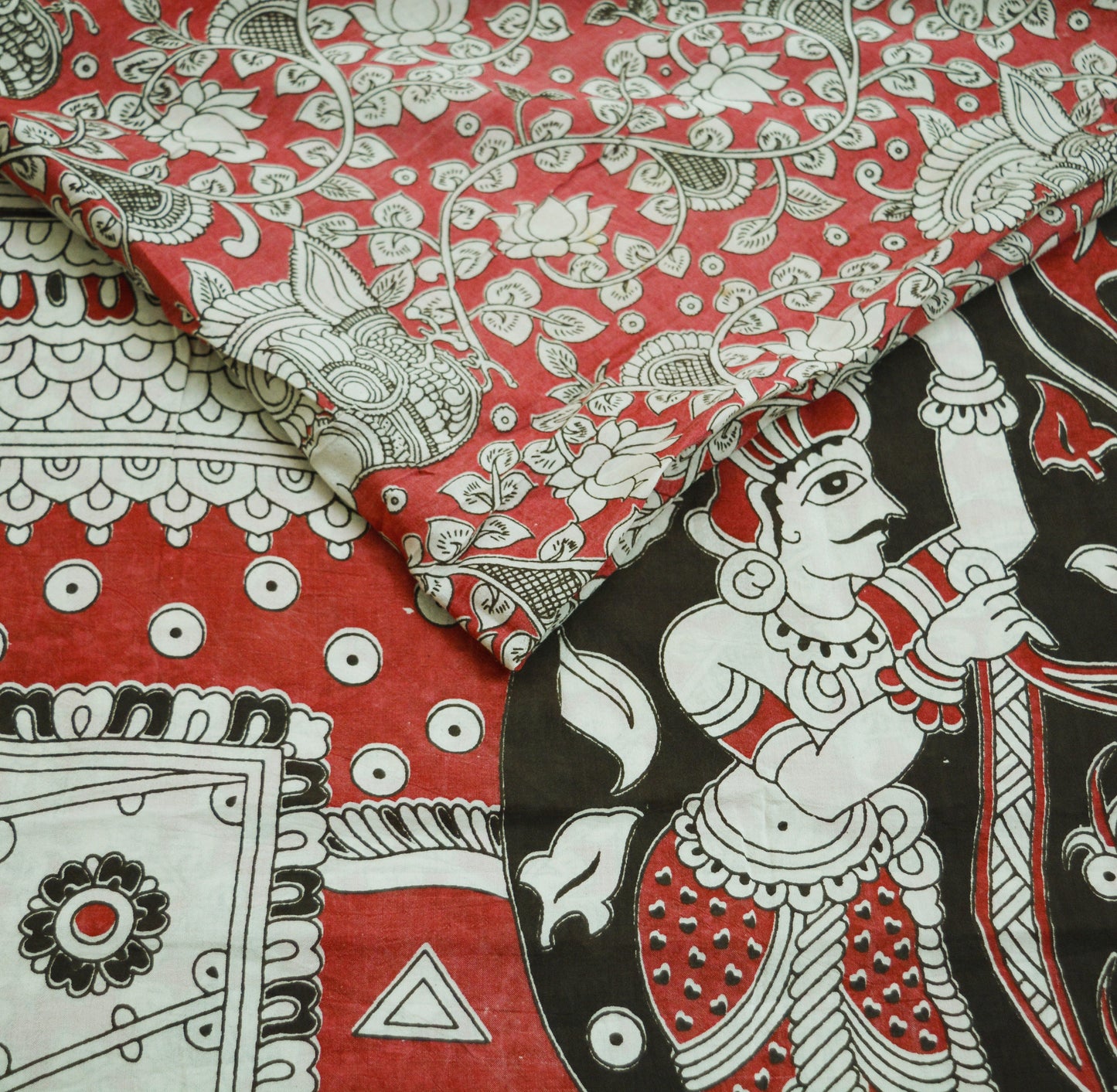 Indian Vintage Sari Kalamkari Printed Pure Cotton Saree Fabric Soft Floral 5Yd Sarong Wrap Fabric Peacock