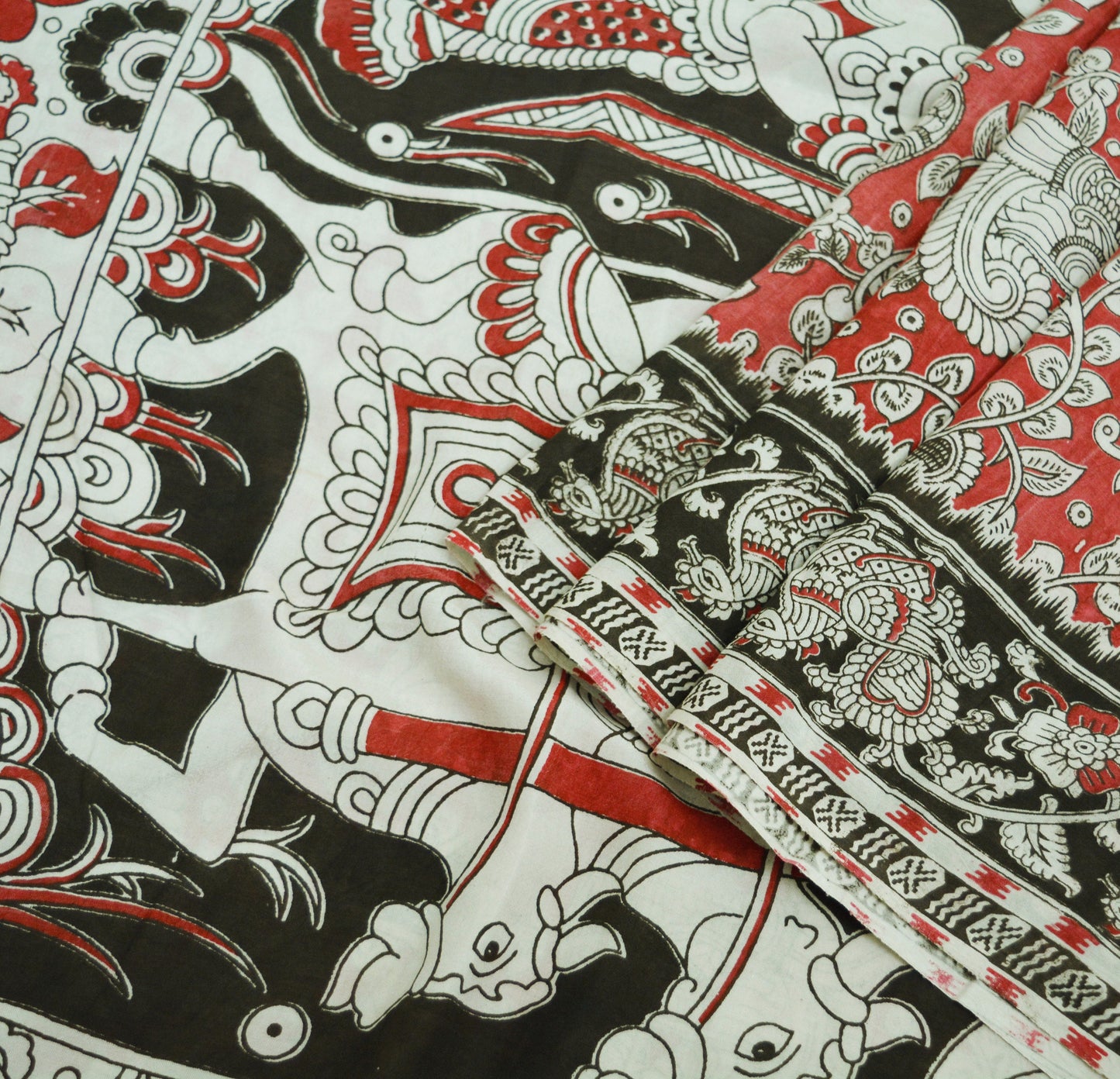 Indian Vintage Sari Kalamkari Printed Pure Cotton Saree Fabric Soft Floral 5Yd Sarong Wrap Fabric Peacock
