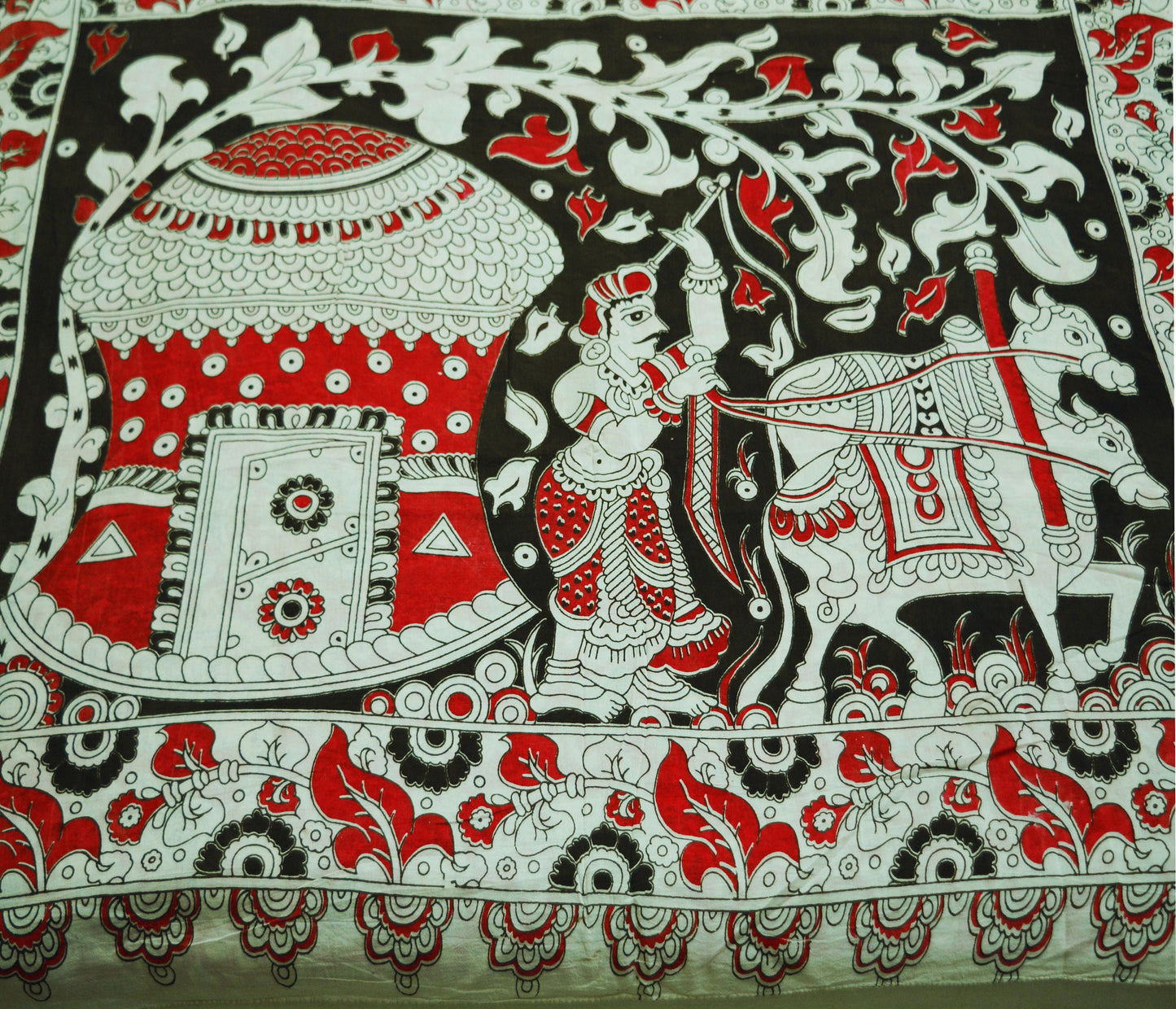 Indian Vintage Sari Kalamkari Printed Pure Cotton Saree Fabric Soft Floral 5Yd Sarong Wrap Fabric Peacock