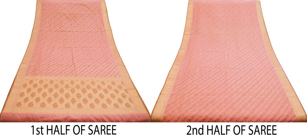 Indian Vintage Sari Pink Hand Woven Sari Cotton Saree Fabric 5Yard Floral Soft