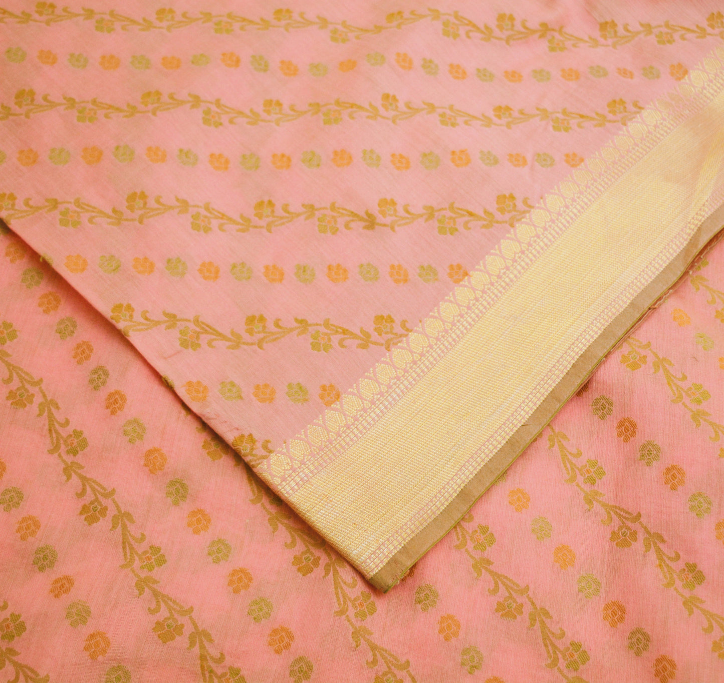 Indian Vintage Sari Pink Hand Woven Sari Cotton Saree Fabric 5Yard Floral Soft