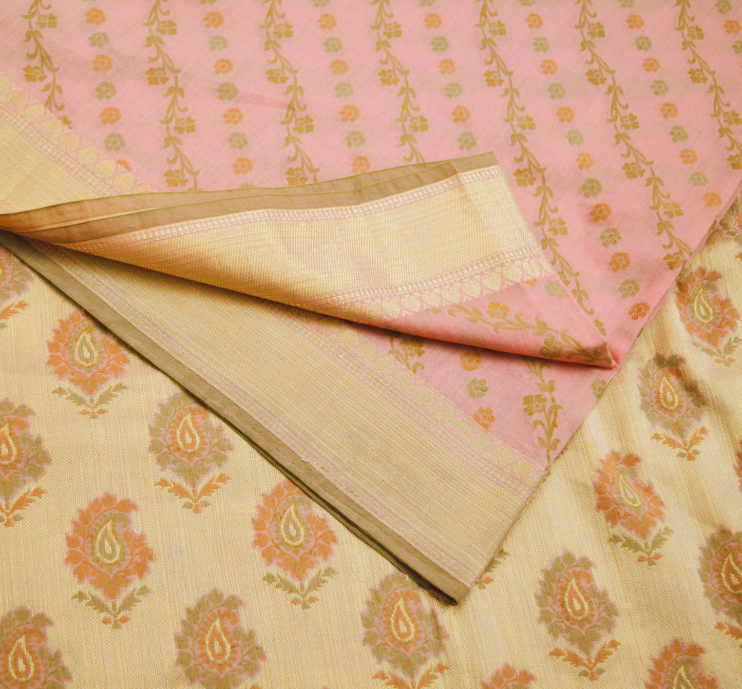 Indian Vintage Sari Pink Hand Woven Sari Cotton Saree Fabric 5Yard Floral Soft