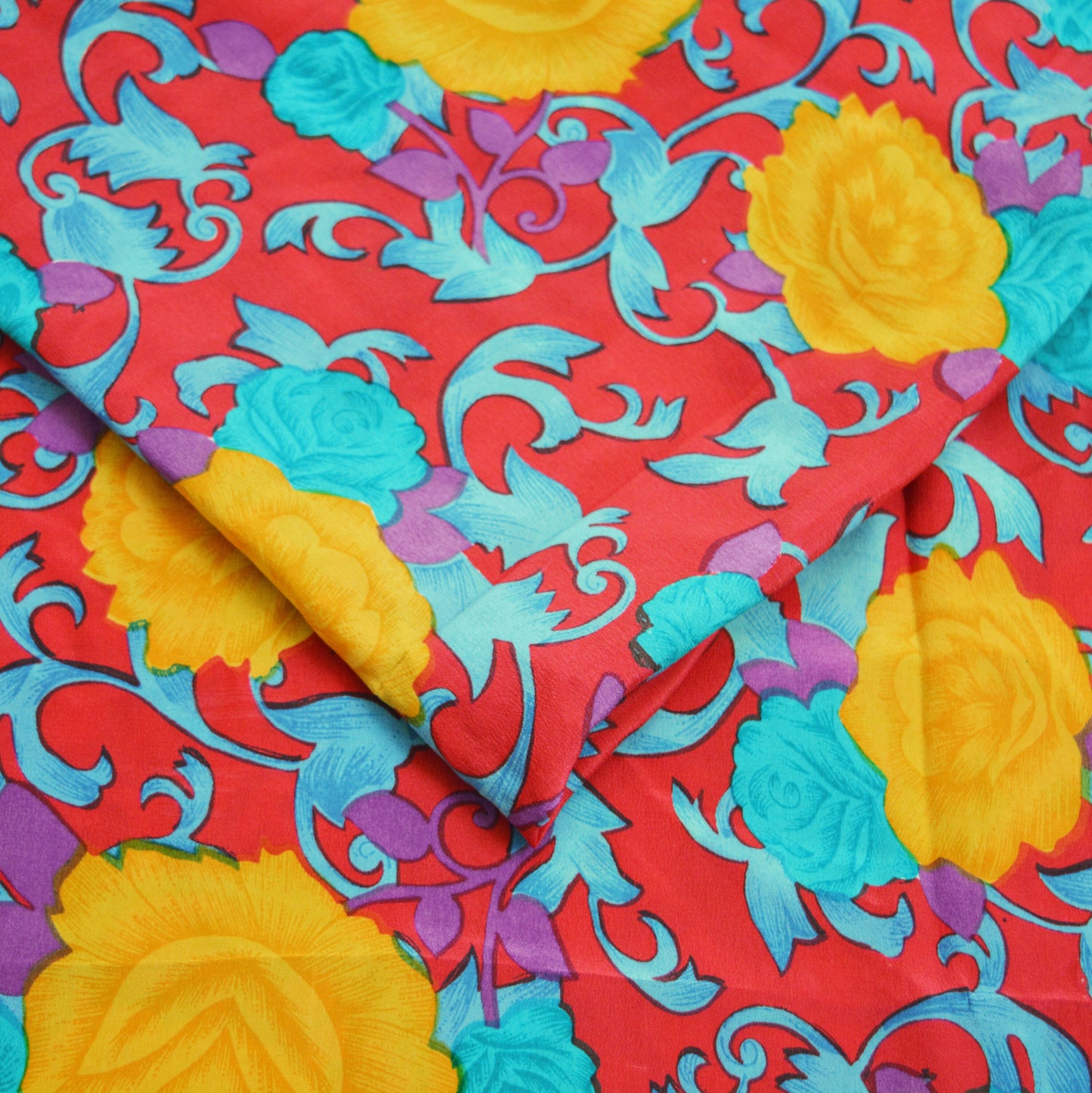 Indian Vintage Sari Red Pure Crepe Silk Printed Saree 5yard Sewing Floral Soft Craft Fabric Wrap