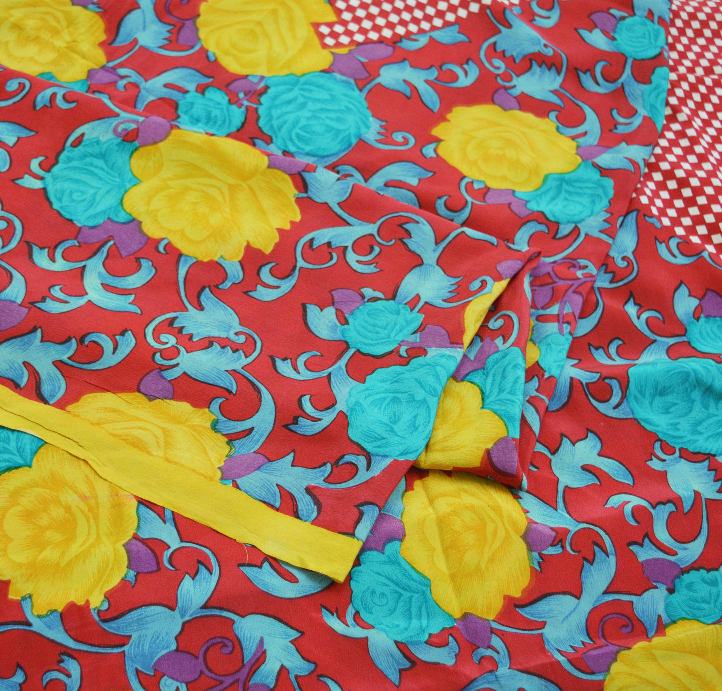 Indian Vintage Sari Red Pure Crepe Silk Printed Saree 5yard Sewing Floral Soft Craft Fabric Wrap