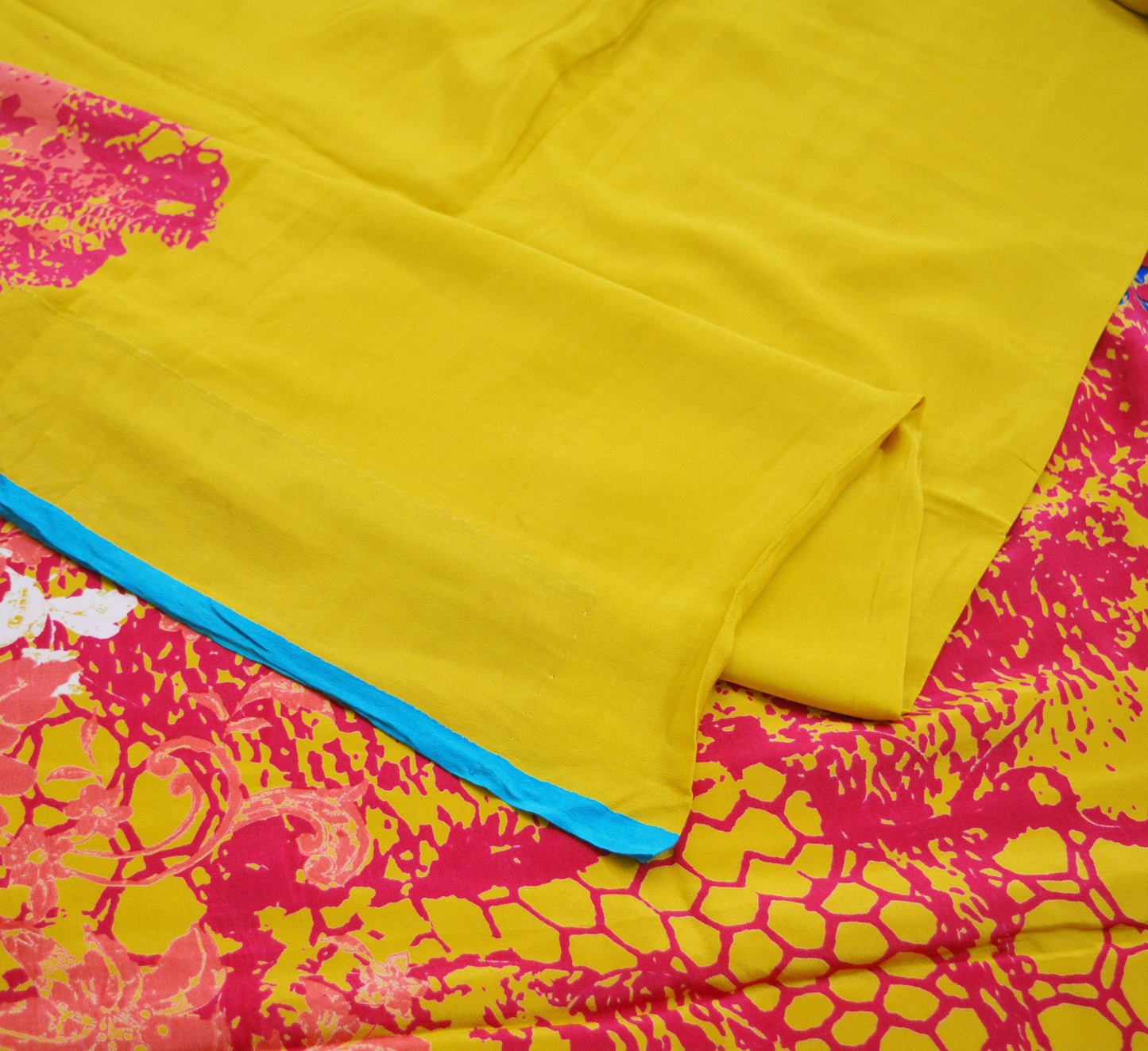 Indian Vintage Sari Red & Yellow Pure Crepe Silk Printed Saree 5yard Sewing Abstract Soft Craft Fabric Wrap