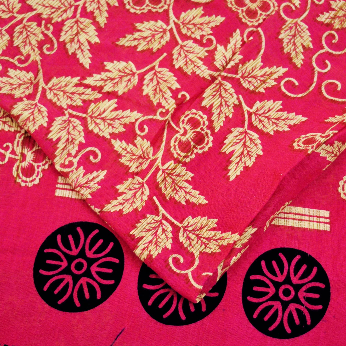 Indian Vintage Sari Ivory & Pink Printed Blend Cotton Saree Craft Soft Fabric 5Yard Sewing Sarong Wrap Boho Floral