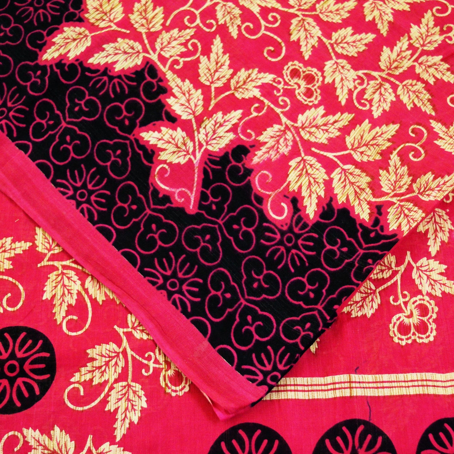 Indian Vintage Sari Ivory & Pink Printed Blend Cotton Saree Craft Soft Fabric 5Yard Sewing Sarong Wrap Boho Floral