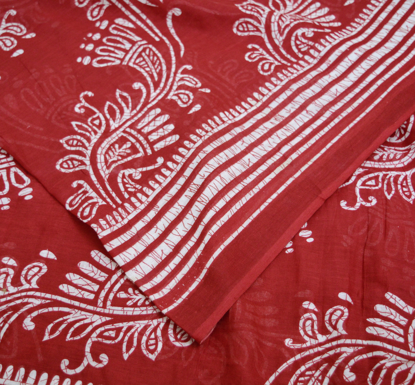 Indian Vintage Sari Red & White Printed 100% Pure Cotton Saree Craft Fabric 5Yard Sewing Sarong Wrap Boho Floral