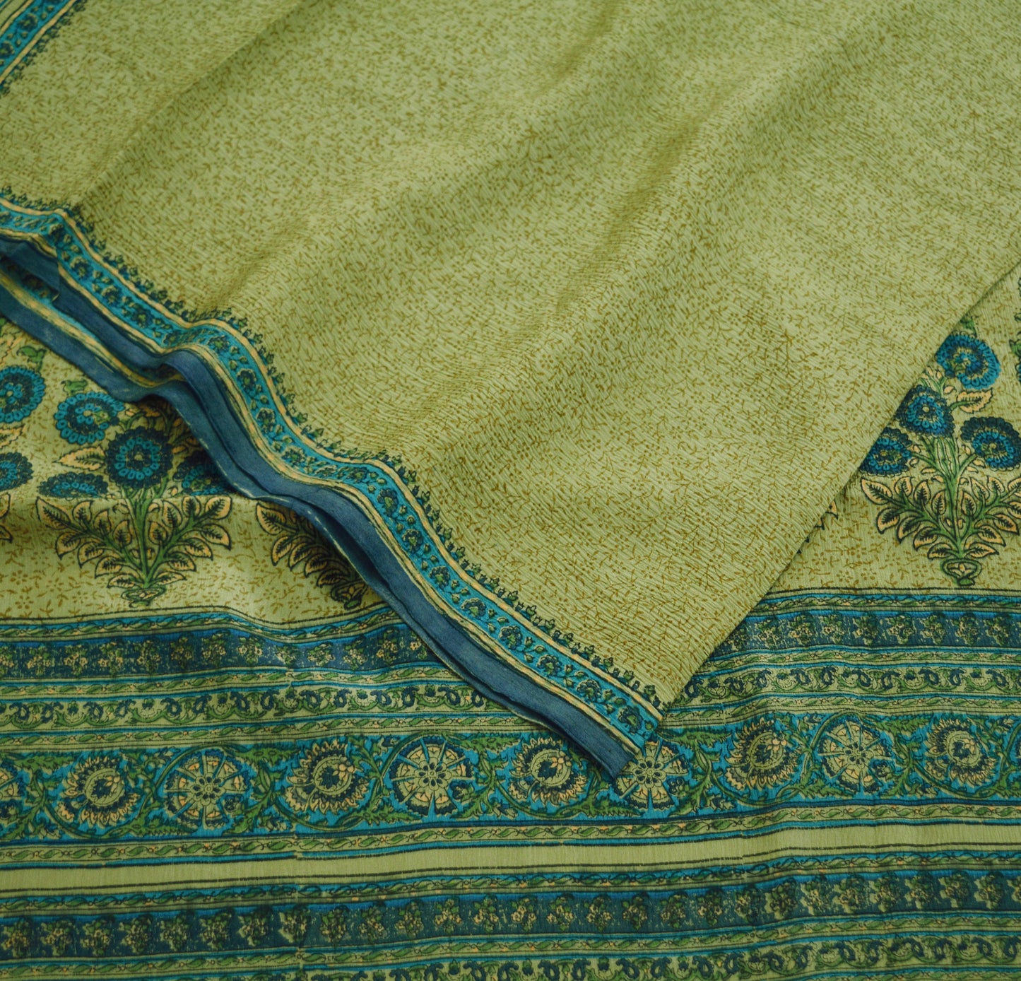 Vintage Green Dupatta Long Stole Pure Chiffon Silk Digital Printed Scarves Veil Hijab