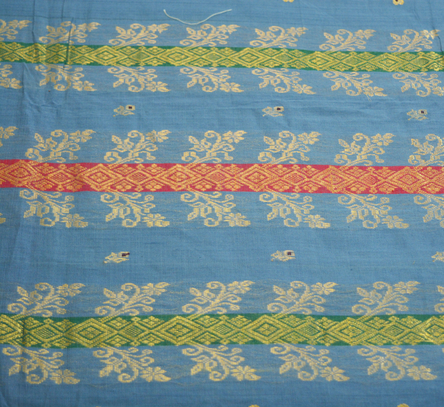 Vintage greyish Sari Blue Pure Cotton Hand Woven Saree Golden Zari 5Yard Soft Floral Golden Zari