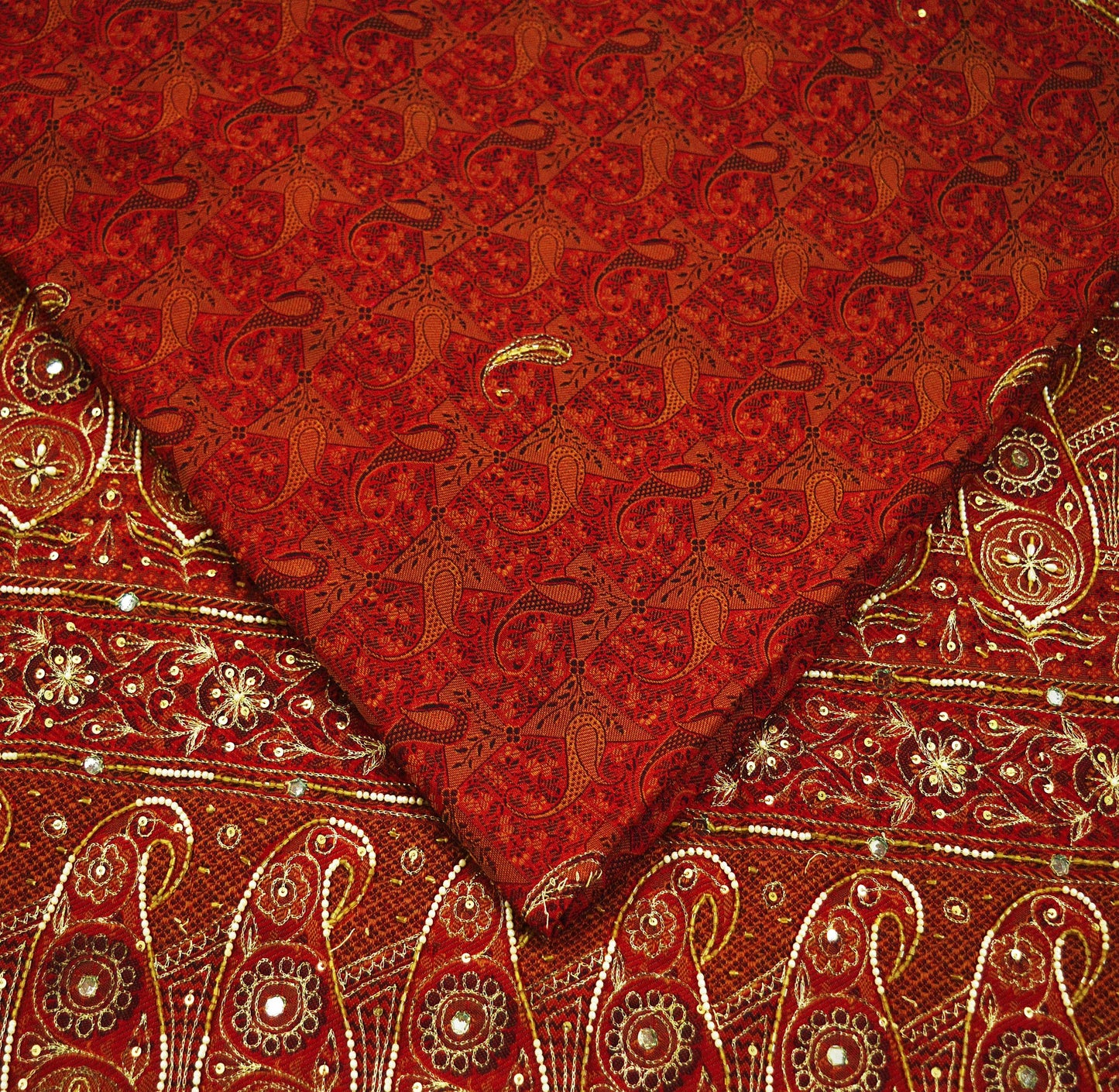 Indian Vintage Maroon Saree Organza hand Embroidered Sari Craft Fabric 5Yd Sewing Ethnic Zari Dress making Upcycle Crafting Quilting