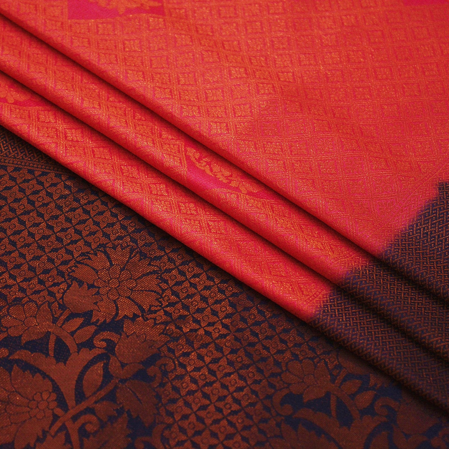 Indian Vintage Sari Pink & Blue Art Silk Purple Woven Saree Brocade Fabric Ethnic 5Yd