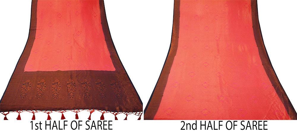 Indian Vintage Sari Pink & Blue Art Silk Purple Woven Saree Brocade Fabric Ethnic 5Yd