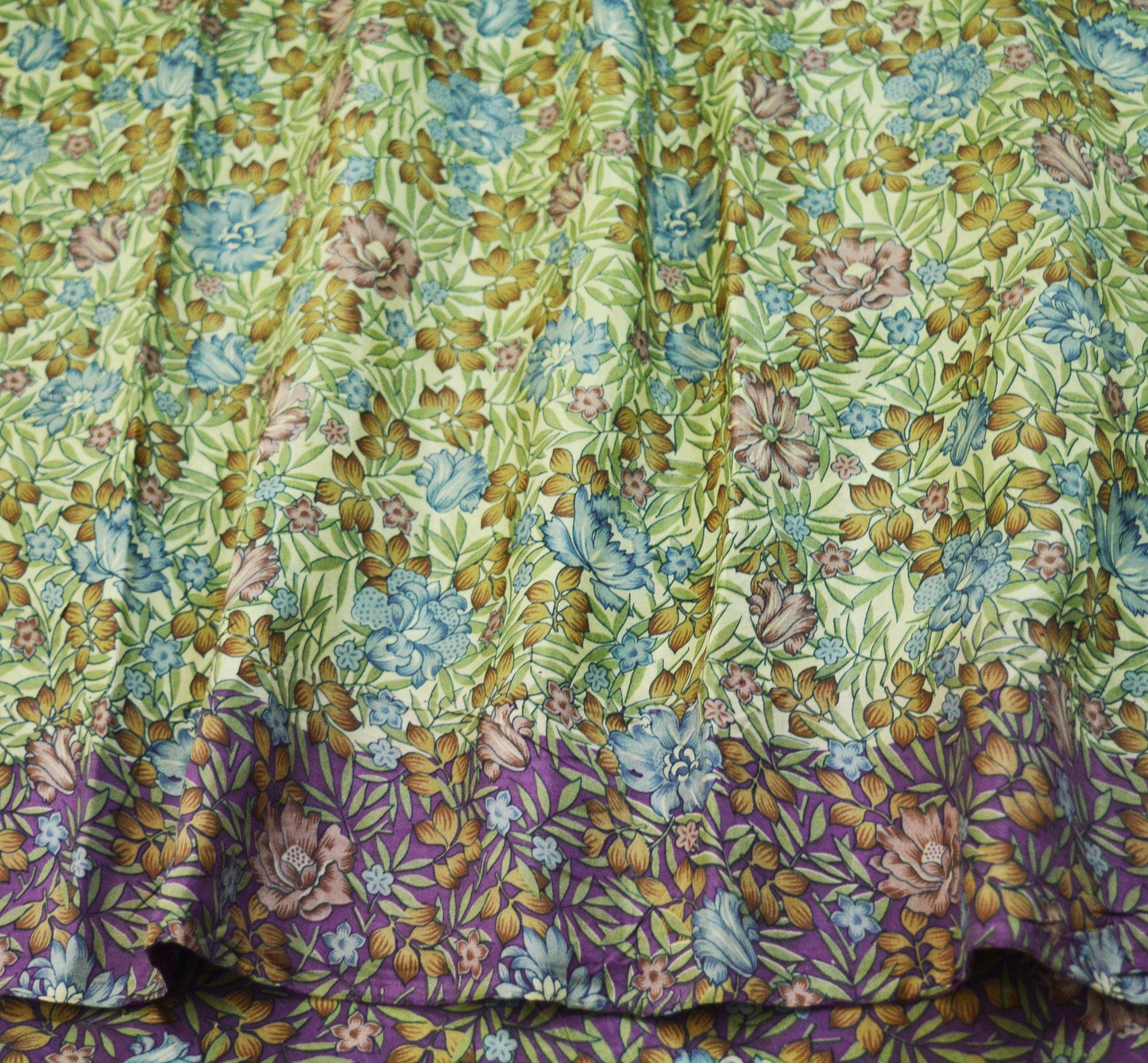 Indian Vintage Sari Purple & Ivory Pure Silk Printed Saree 5yd Sewing Craft Fabric DressMaking Floral Quilting Used