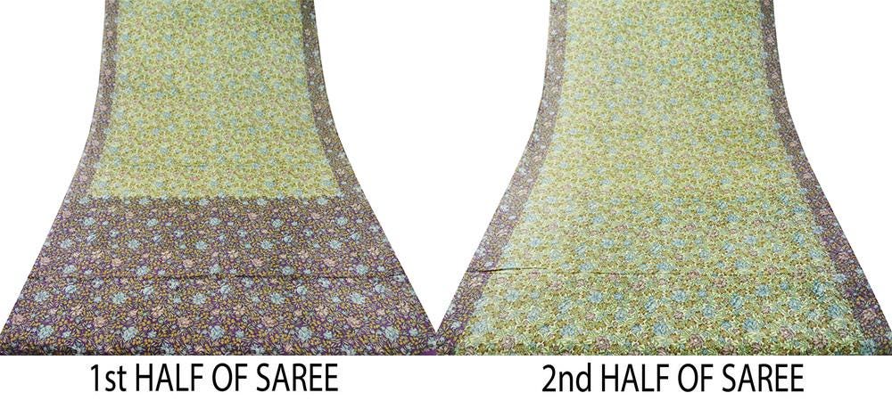 Indian Vintage Sari Purple & Ivory Pure Silk Printed Saree 5yd Sewing Craft Fabric DressMaking Floral Quilting Used