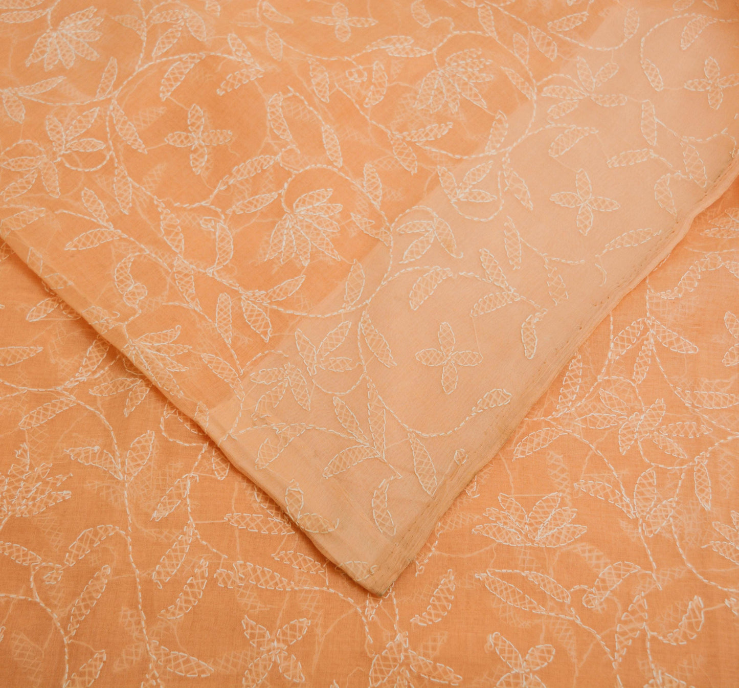 Indian Vintage Sari Cotton Peach Handmade Chikankari Saree Fabric 5Yard Sari Ethnic Floral