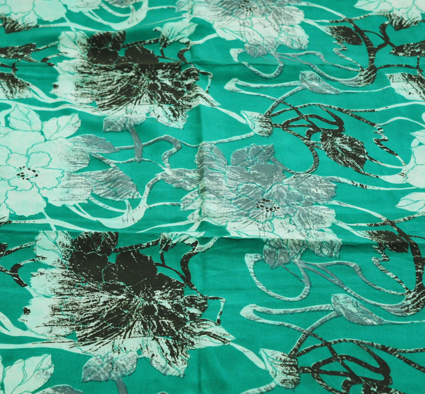 Indian Vintage Sari Green Pure Crepe Silk Printed Saree 5yard Sewing Floral Soft Craft Fabric Wrap