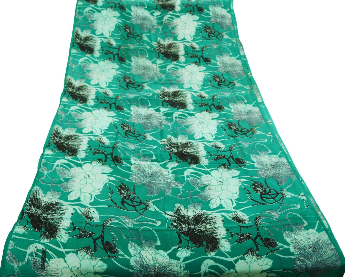 Indian Vintage Sari Green Pure Crepe Silk Printed Saree 5yard Sewing Floral Soft Craft Fabric Wrap