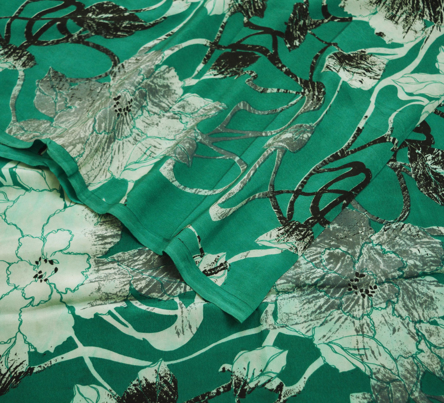 Indian Vintage Sari Green Pure Crepe Silk Printed Saree 5yard Sewing Floral Soft Craft Fabric Wrap